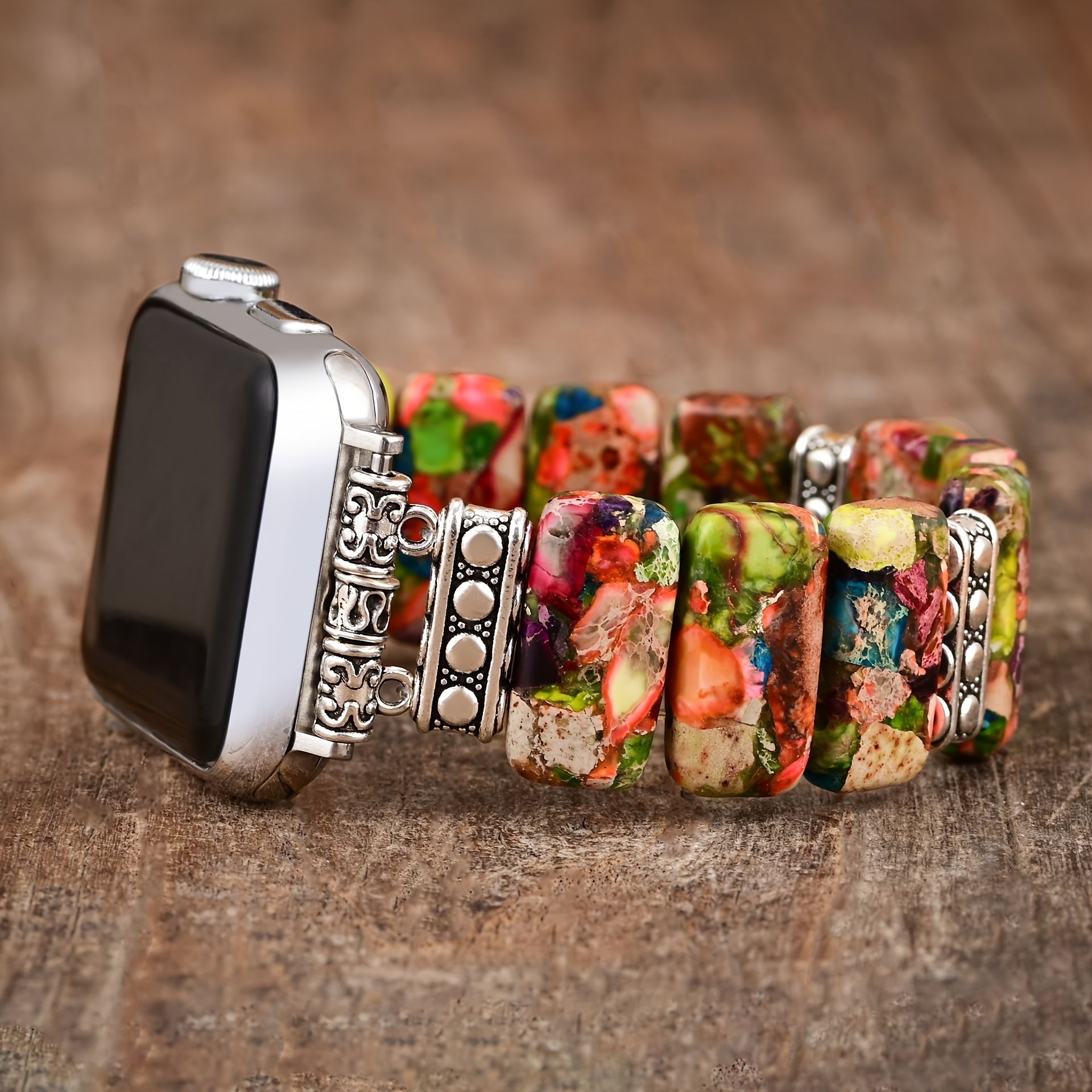 Women' Handmade Natural Stone Boho Beaded Bracelet & Apple Watch Strap - Elastic Rope Band Compatible for for Apple Watch Series 9/8/7/6/5/4/3/2/1, SE, Ultra (fits 38/40/41mm)