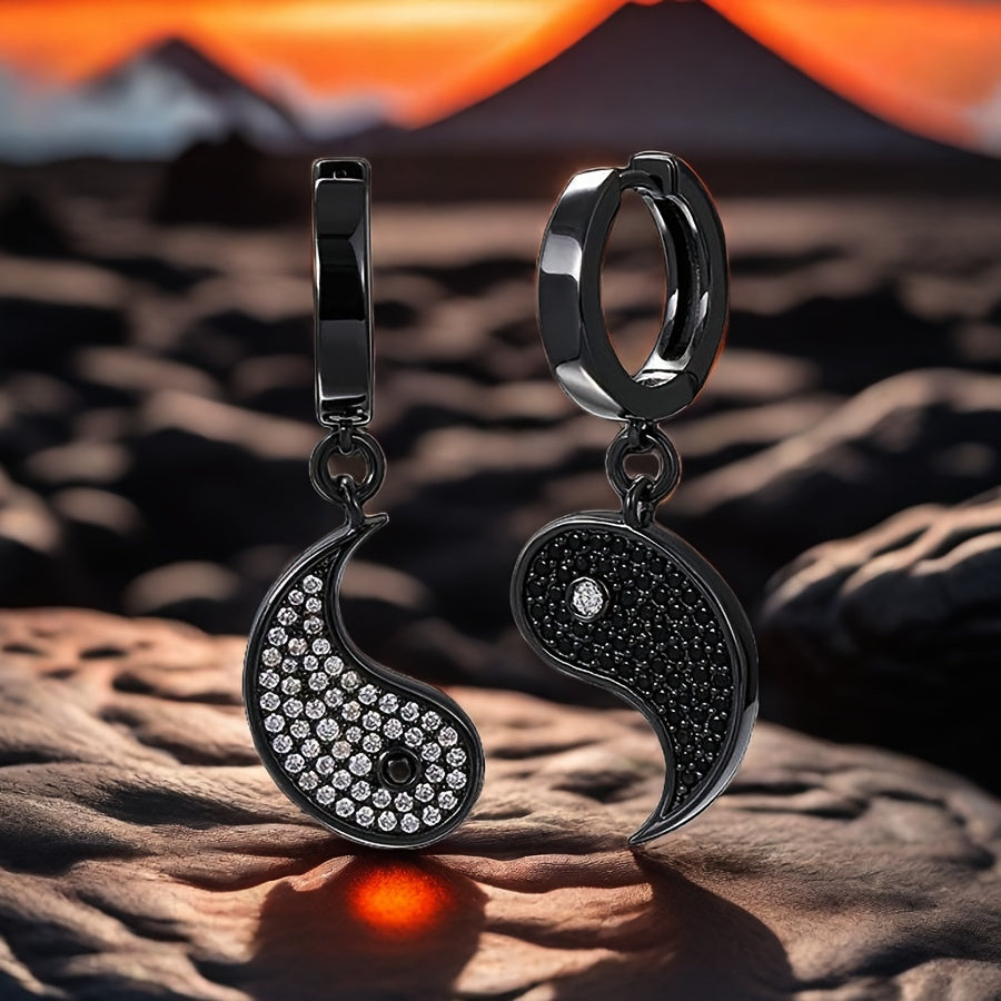 1 Pair Yin Yang Tai Chi 304 Stainless Steel Rhinestones Earrings for Men - Funky Street Style Unisex Jewelry, Symbolic Balance Design, Birthday & Friendship Gifts for Him/Her, Gift Box Included, Fashion Accessory, Intricate Detailing