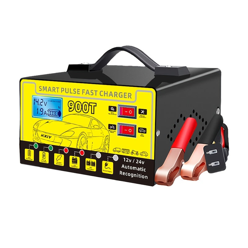 Advanced Smart Universal Battery Charger for 12V And 24V, with LCD Screen, Pulse Repair Function, And Temperature Regulation - Designed for Smart Trickle Charging Maintenance of Car, Truck, Harvester, Lawn Mower, Boat, And Motorcycle Batteries