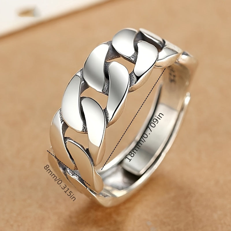 Adjustable Cuban Ring with 925 Silvery Twist Chain, Featuring A Unique And Fashionable Design for Both Men And Women to Wear On Their Index Finger.