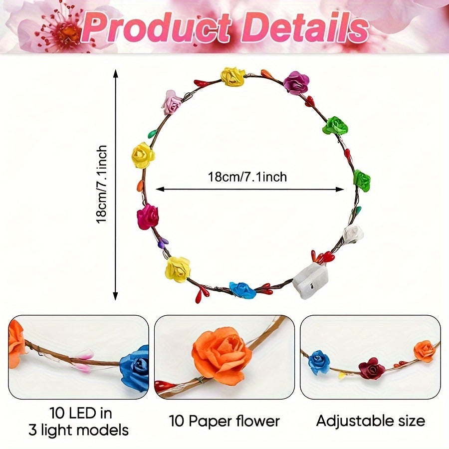 30pcs LED Corolla Headband, Women'S Glowing Corolla, Luminous Headband, Luminous Party Supplies For Valentine'S Day, American Independence Day, Wedding, Birthday, Concert And Other Occasions