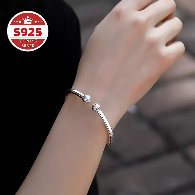 [Valentine's Day Mother's Day] 2pcs S925 Sterling Silver Open Round Pearlescent Garlic Fashion Easy Bracelet, Suitable for Daily Wear And Gifts, Women's Jewelry Valentine's Day Carnival Mother's Day Perfect Gift for Friends
