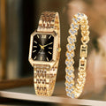 2pcs Women's Elegant Retro Watch Set - Luxury Heart Chain Quartz Watch with Rectangular Dial & Stainless, Court Style Analog Wristwatches for Easter, Wedding, or Casual Attire - Classic Timepiece Gift
