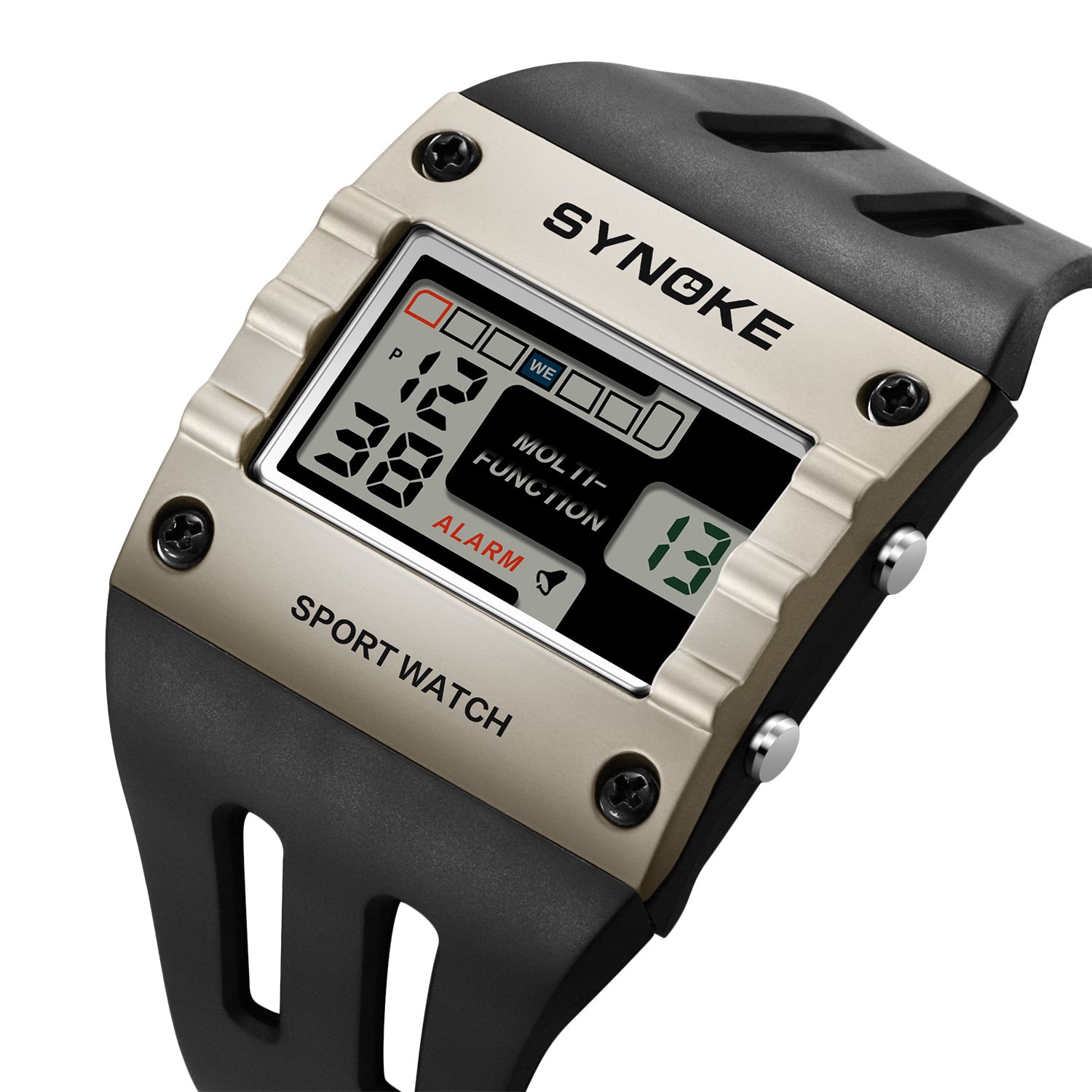 Men Digital Watch Rectangle Large Face Easy To Read Watch Multifunctional Sports Alarm Clock LED Watch