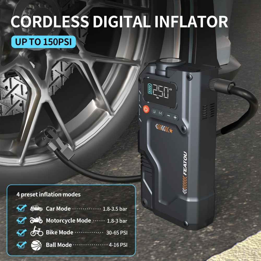 6000A Jump Starter with Air Compressor, 7in 1 Function Jump Box 150PSI Jump Starter Battery Pack with Digital Tire Inflator, Car Battery Charger Portable for 2.64gal Gas Or2.38gal Diesel Battery Charger, Car Jumper Starter Portable, 6000A& 8000A