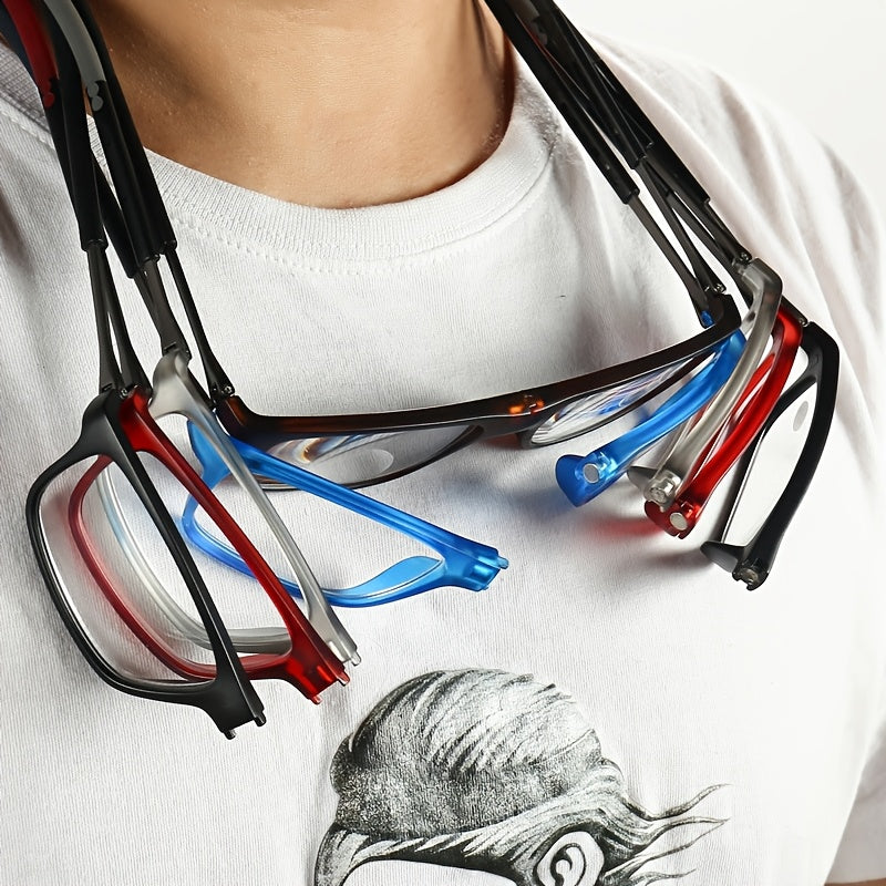 4 Pairs of Reading Glasses Simple Square Folding Magnetic Neck Hanging Fashionable Presbyopic Frame Multifunctional Ultra-light Portable Telescopic Folding Anti-fall Retro Frame Suitable for Office Wear