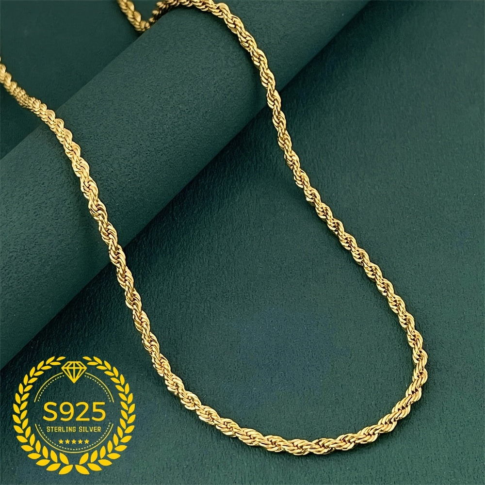 Elegant 24K Gold-Plated Twisted Rope Necklace in 925 Sterling Silvery - Fashion Accessory, Perfect for Casual Attire & Holiday Gifts
