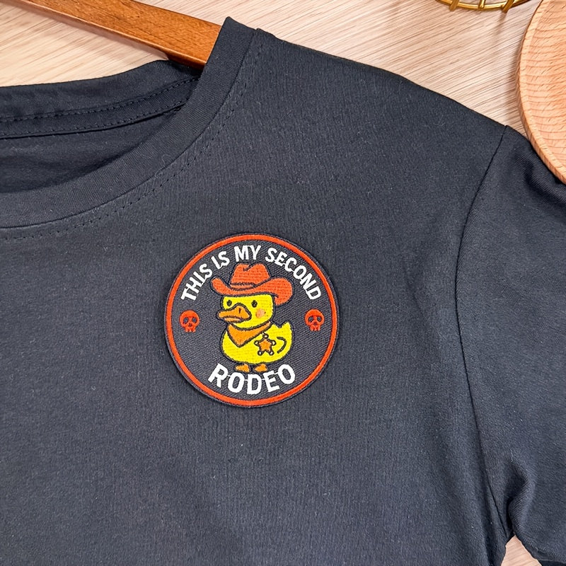 Set of 5 Humorous Cowboy Duck Patches Featuring The Phrase 'This Is My Second Rodeo' for Decorating Jackets, Backpacks, Hats, And Clothing. Can Be Ironed Or Sewn on