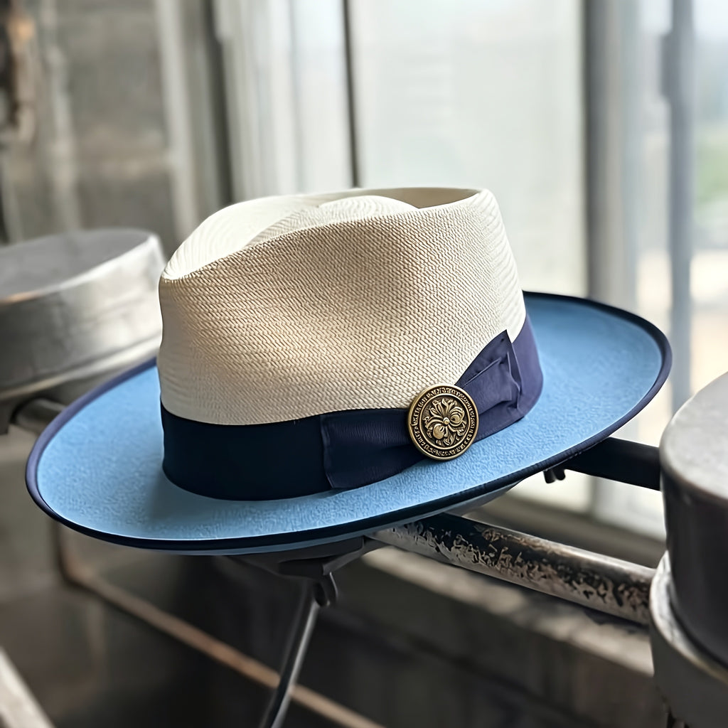 Hand- Panama Color Matching Spring And Summer Hat, Men'S And Women'S Valentine'S Day Gift, Wedding Style Unisex, Head Circumference 22.44-23.62inch, Adjustable Hat Circumference