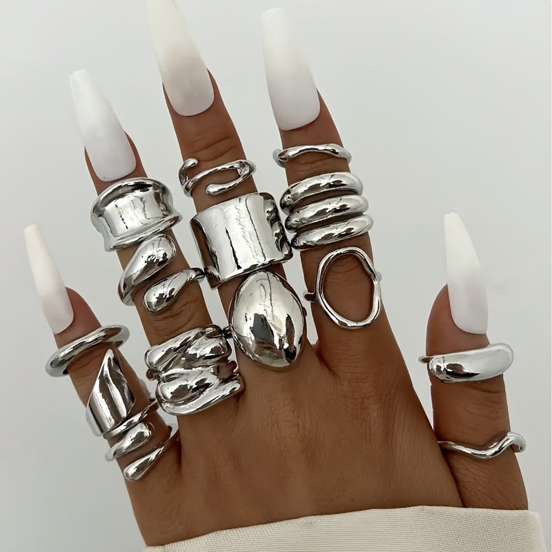 A Stylish And Elegant Set of Irregular Geometric Wide Rings Designed for Women, Perfect for Everyday Use, Parties, Dates, Or As a Holiday Gift.