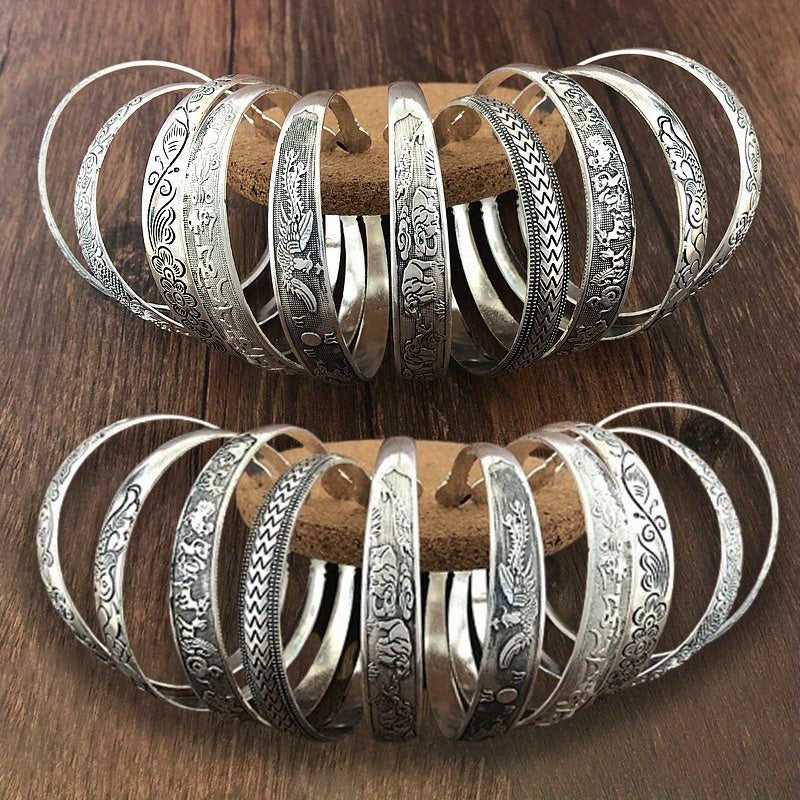 Random 5pcs Retro Ethnic Style Hollow Engraving Opening Adjustable Bracelet Set, Bracelet for Women, Christmas Halloween Vacation Gift Friendship Bracelet