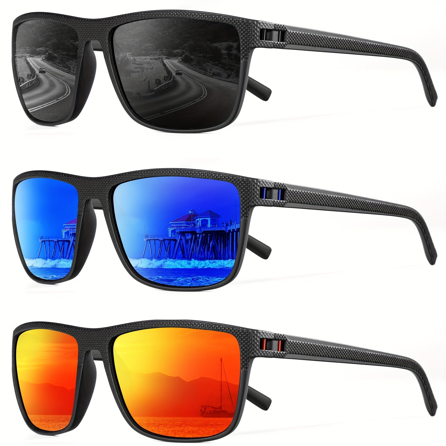 [3 PACK] Polarized Men's And Women's Fashion Glasses, Lightweight Classic Square Men's Sports Fashion Glasses Daily Sports Accessories Suitable for Golf Running Fishing Birthday Gift Holiday Preferences