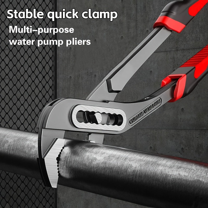 One multifunctional water pump clamp with adjustable heavy-duty wrench, 8 inches 10 inches 12 inches large opening quick adjustment tool, used for pipeline and bathroom construction, car maintenance, suitable for use in four seasons.