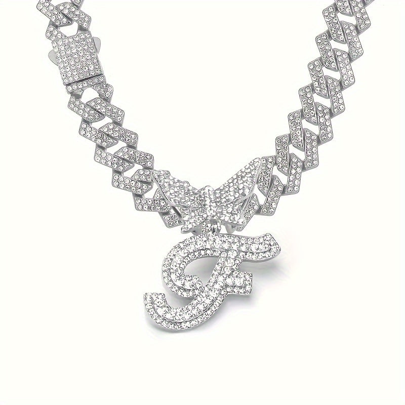 1pc Initial Letter Necklace for Men & Women - Cuban Link Chain with Butterfly Letter Pendant, - Alphabet, Suitable for Birthday/Father's Day/Mother's Day Gifts, Hip Hop Jewelry for,, Family