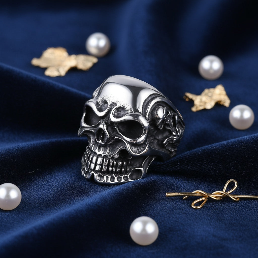 Flongo Men'S Vintage Gothic Skull Stainless Steel Ring Biker Cocktail Party Band Size 7-15
