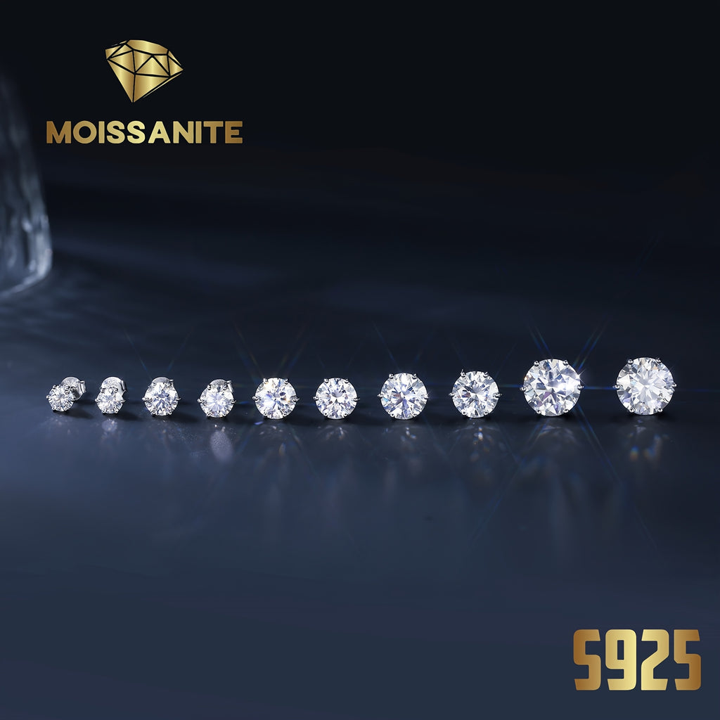Exquisite Moissanite Stud Earrings, D Color VVS, Brilliant Round Cut, S925 Sterling Silver, Perfect Jewelry Gift For Birthday, Christmas, Valentine'S Day, With Velvet Pouch, Silvery Polishing Cloth & Ear Backs. Total Weight Of The Product (4.25g)