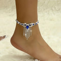 Luxurious And Elegant Sparkling Tassels Paired with Blue Rhinestone Ankle Chains Are Perfect for Women's Birthday Parties, Engagement Parties, And Wedding Parties, As Well As Fashionable And Dazzling Jewelry Accessories