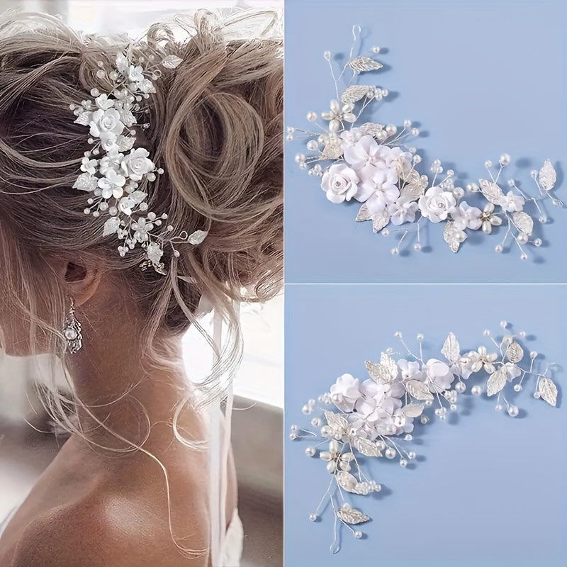 1pc of Floral Hair Accessory for Brides, Featuring Artificial Pearls And Leaves, Suitable for Weddings And Everyday Wear