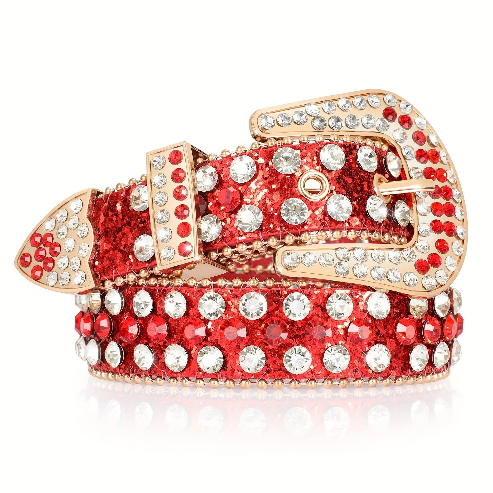 1pc Women's Polka Dot Rhinestone Belt - Red PU with Shiny Alloy Buckle, Casual Street Style Accessory | Wet Wipe Clean | Fashion Gift for School or Halloween