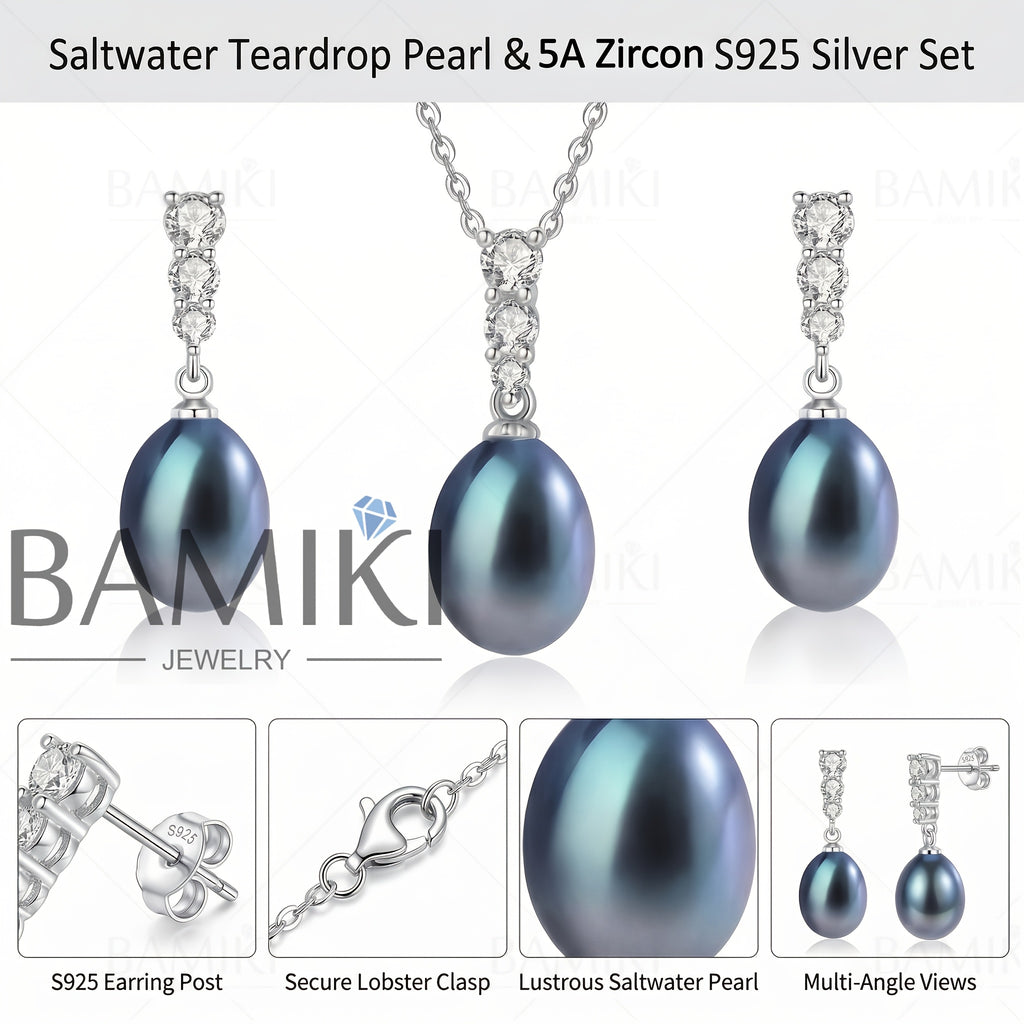 S925 Silver 3.4G, Total Product Weight (8.97G). Sea Salt Cultured Pearl/ Freshwater White Pearl Set Pendant, Pearls 9-10MM
