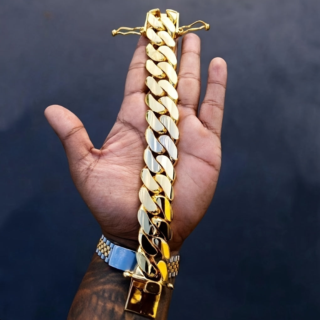 18Mm Hip Hop Fashion Trendy Bracelet Wide Version, Vacuum Plated Body, Anti Sweat And Allergy Resistant, Length Optional