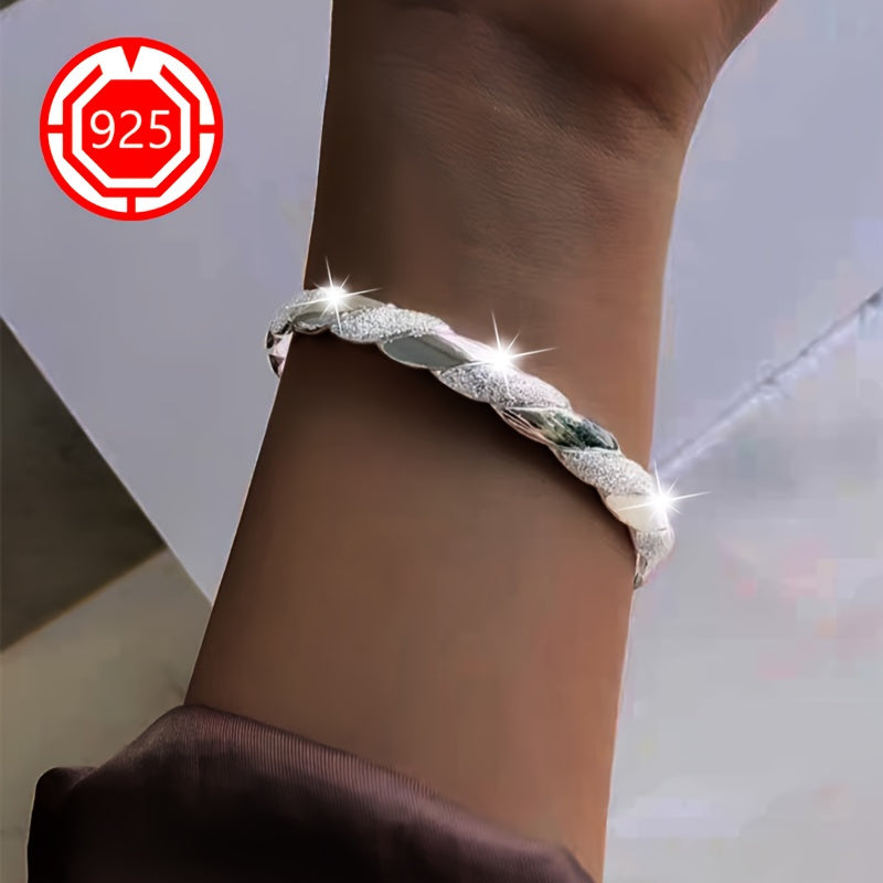 2pcs Elegant 925 Sterling Silver Twisted Bracelets, Hypoallergenic Matte Finish, Open Design - Perfect For Daily Wear And Holiday Gifts, Christmas Present