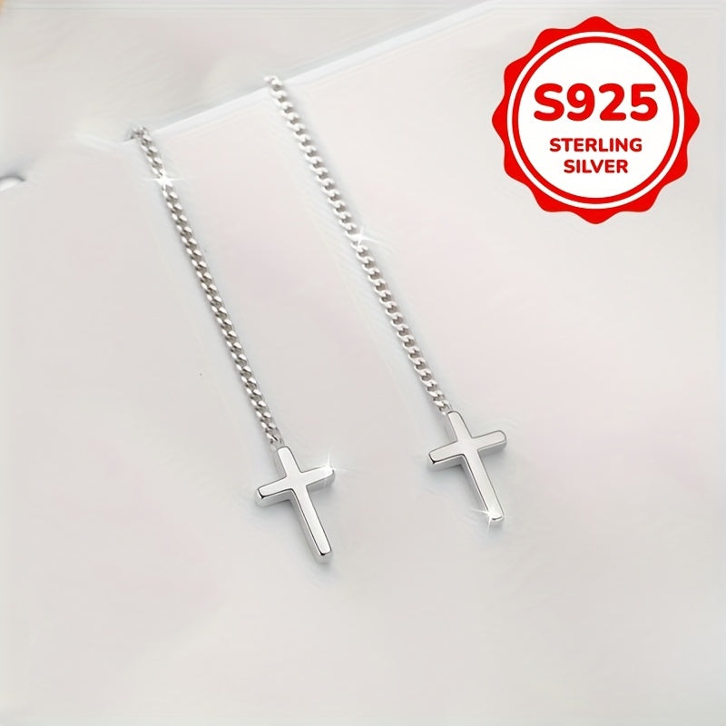 Low Allergy S925 Silver Women's Cross Tassel Earrings Suitable for Teacher's Day, Back-to-School Season, Daily Music Festival Parties And Various Occasions with Gift Bag