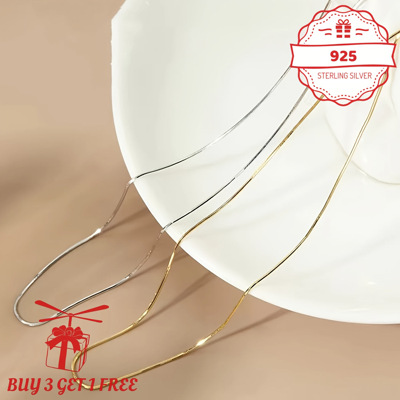 Handmade, 1mm24K 24K gold plated Plated 925 Sterling Silvery Round Snake Bone Chain Necklace Teenager'S Necklace, Vintage Fine Jewelry Gift For Her/Mom/Girlfriend, Elegant Gift Box (Buy 3 Get 1 Free), For Teenager