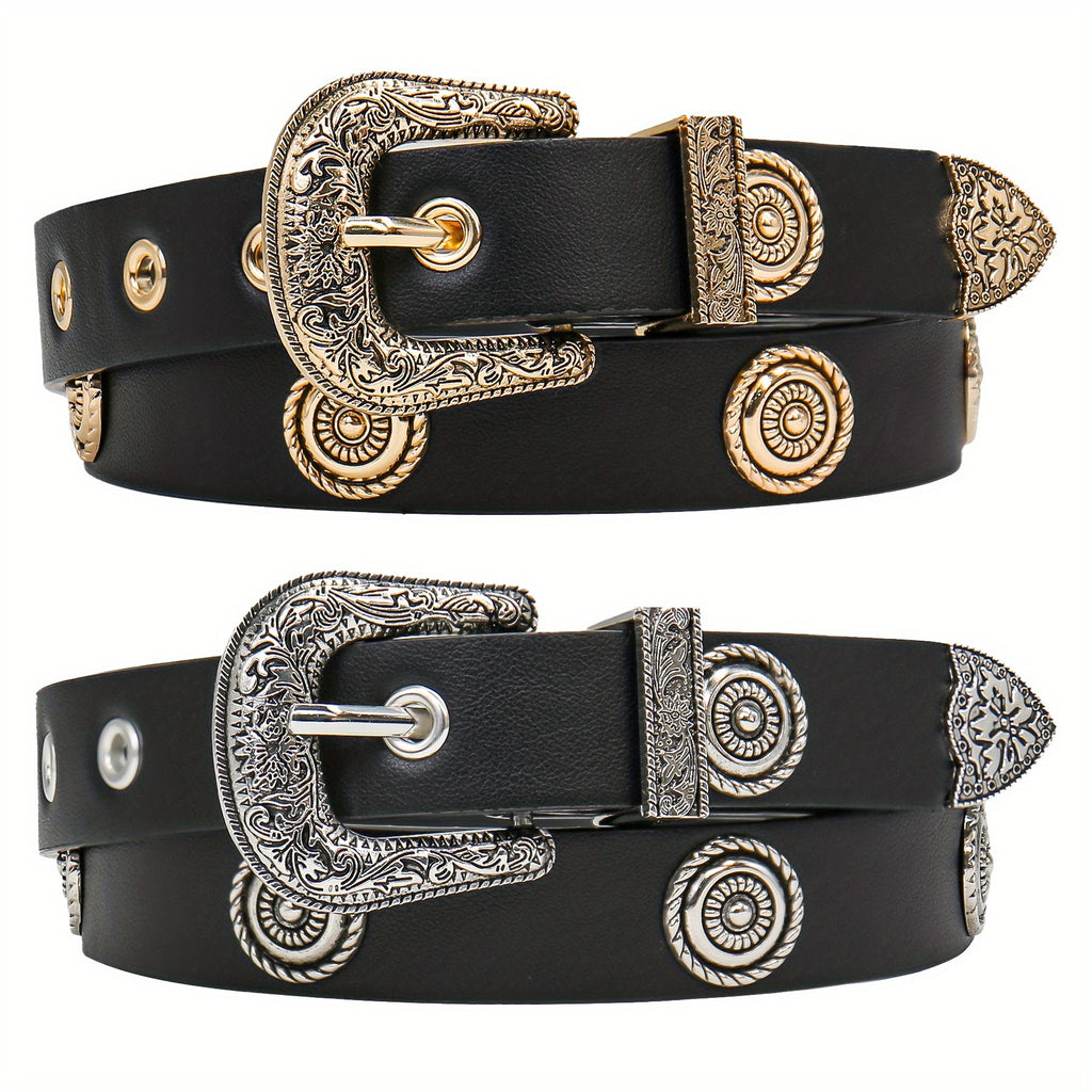 2pcs Women Western Punk Studded Belt - Cowgirl Belt for Women for Dresses, Pants And Jeans, Casual Belts