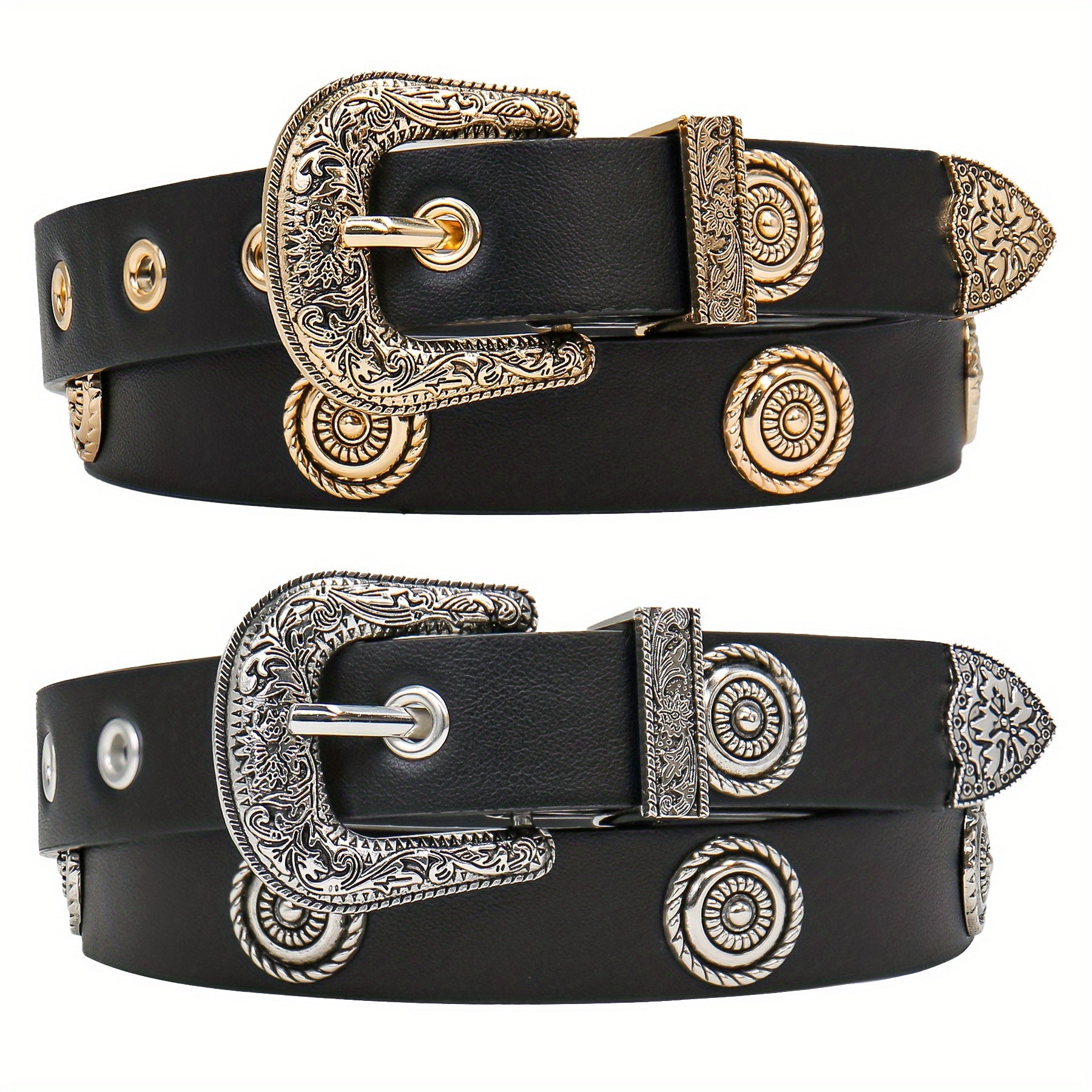 2pcs Women Western Punk Studded Belt - Cowgirl Belt for Women for Dresses, Pants And Jeans, Casual Belts