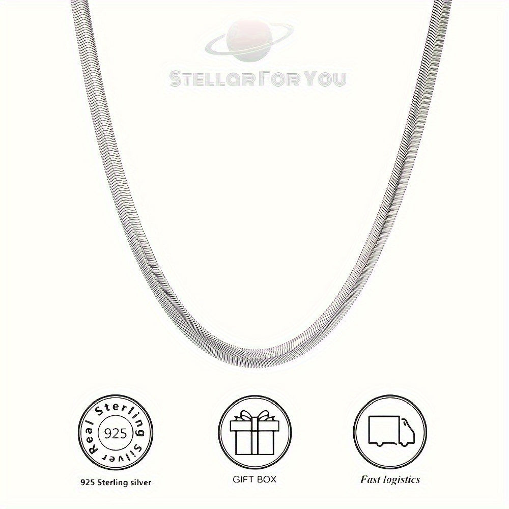 S925 925 Silver Flat Snake Bone Chain, Artistic Necklace, Can Be Worn Alone, Overlapped, Mixed And In Various Other Styles. Suitable For Both Men And Women, It Is A Jewelry Gift, There Are Gift Bags.