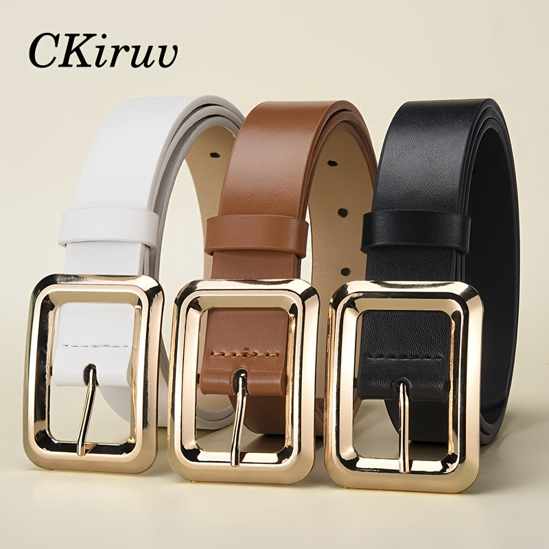 3pcs Women'S Square Alloy Buckle Handmade Belt, Lightweight, Luxurious, Fashionable, Easy, Multifunctional And Versatile, Suitable for Daily Work, Skirts, Pants, T-Shirts, Formal Wear, Casual Wear, Texture Dressing for Women, Holiday Gifts