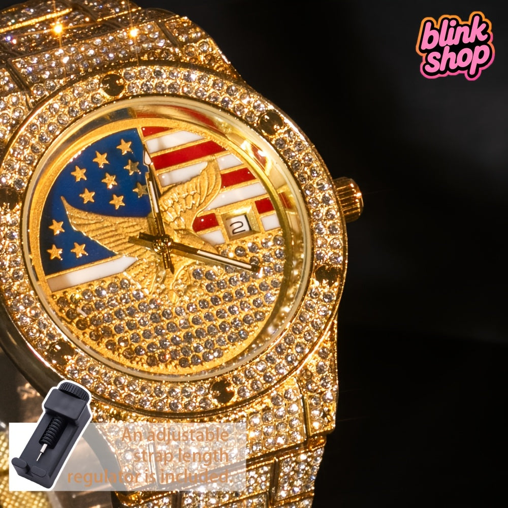 Stylish Men's Watch, New Style, Synthetic Rhinestone Strap, Hip Hop Large Dial, Individualistic Mechanical Watch with Steel Strap Design, Free American Classic Men's Watch, Party Watch, Gift for Women to Men, Jewelry