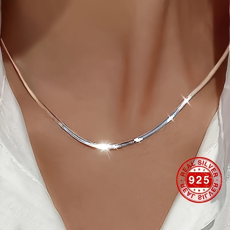 S925 Sterling Silvery Flat Snake Bone Chain, Handmade, Sterling Silvery Allergy Proof, Artistic Necklace, Can Be Worn Alone, Overlap And Mix And Other Multiple Wear Styles, Unisex, Jewelry Gifts
