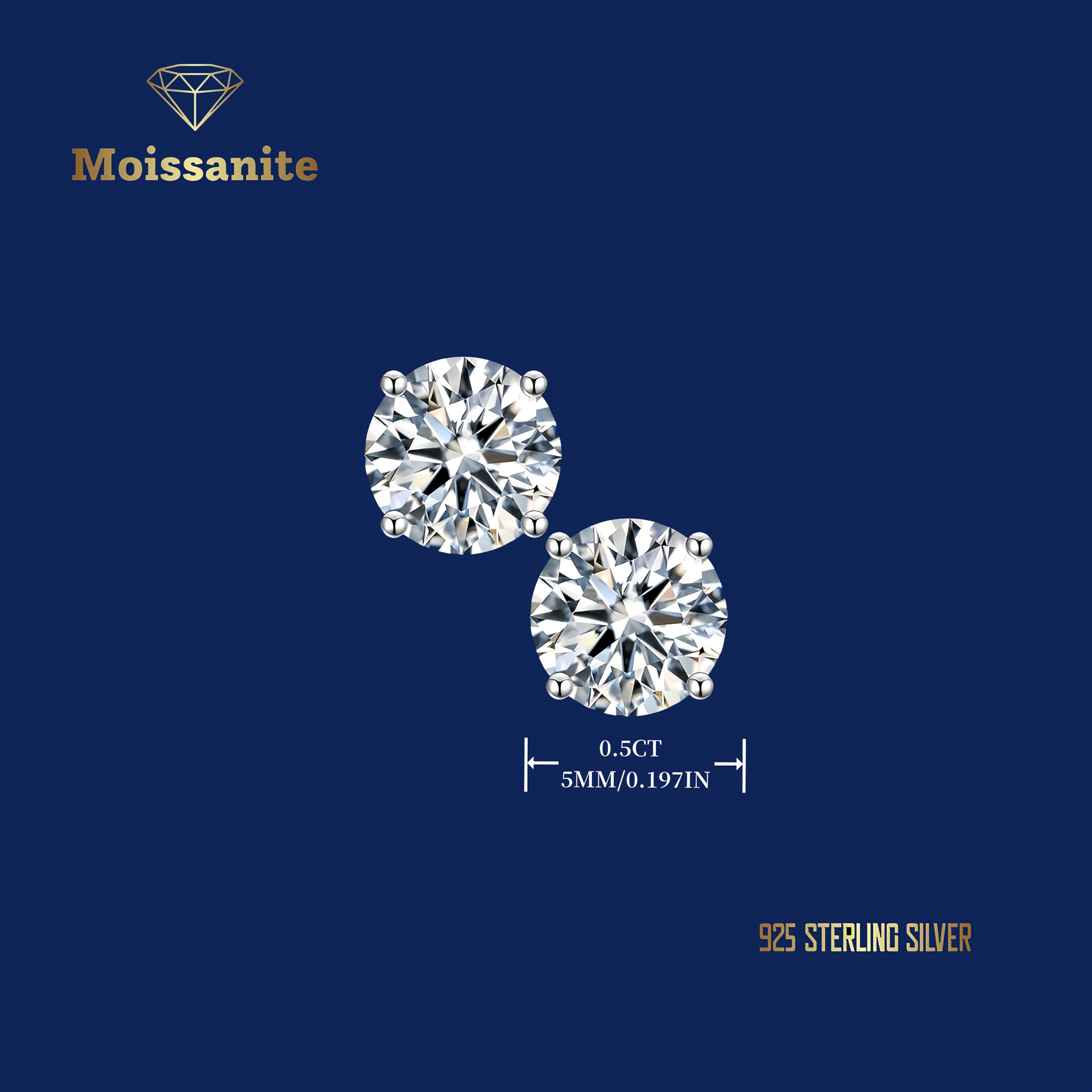 1 Pair Moissanite Stud Earrings 1CT, 2CT, 4CT, 6CT D Color VVS1 Clarity Brilliant Round Cut Lab Moissanite 18K gold plated White 18K gold Plated 925 Sterling Silver Earring Jewelry Gifts For Teenager Teenager Girls With Jewelry Box, For Teenager