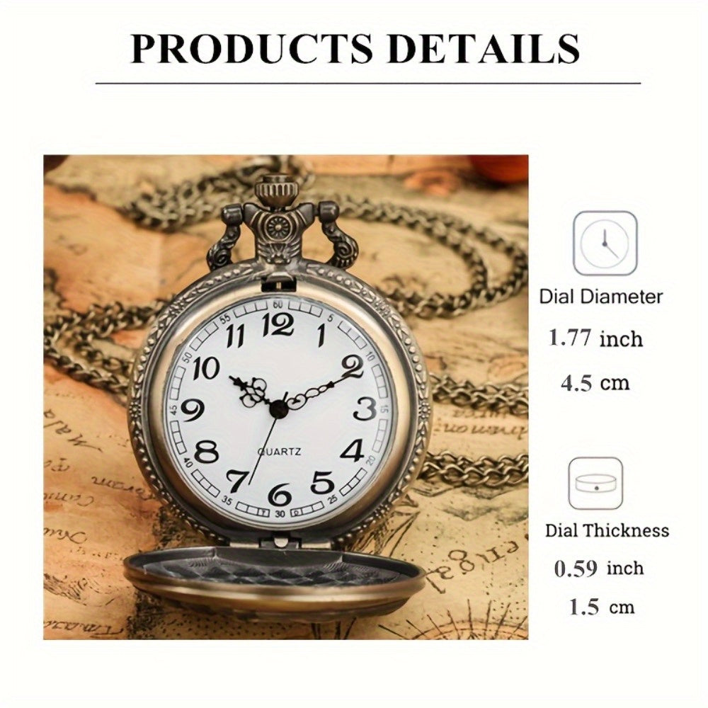 2pcs Vintage Bronze Pocket Watches | Buy One Get One Free, Surprise Birthday Christmas New Year Graduation Gifts, Zinc Alloy Case, Nickel-Free Alloy Strap, Quartz Movement