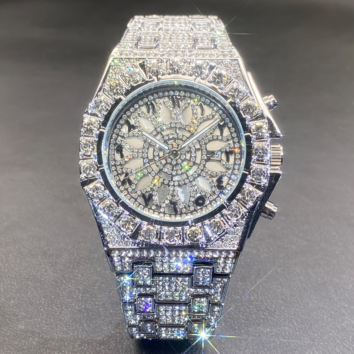 MISS FOX Premium Rhinestone Quartz Timepiece for Both Genders - Openwork Dual Layer Face, Luminous Hands, Metal Casing