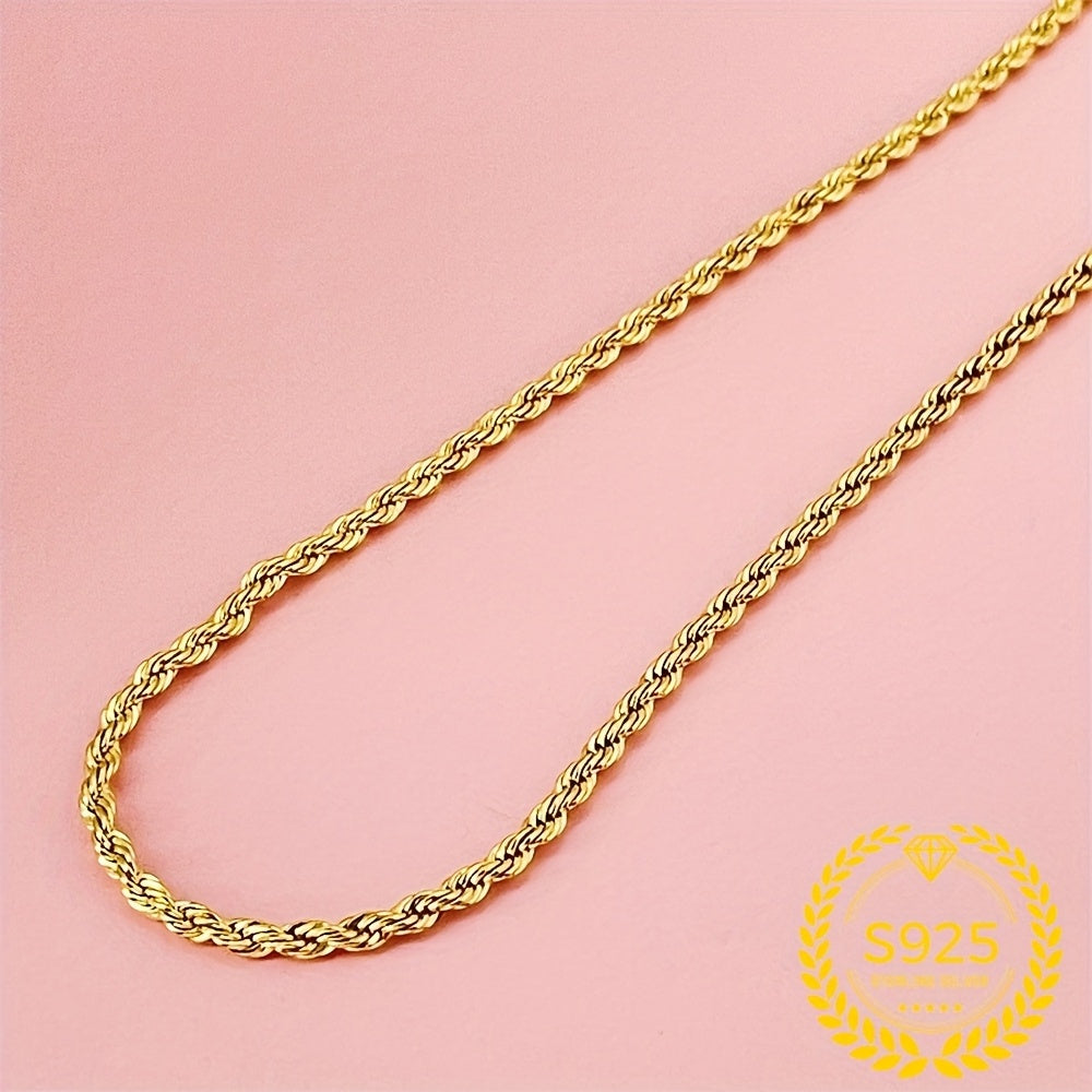 Elegant 24K Gold-Plated Twisted Rope Necklace in 925 Sterling Silvery - Fashion Accessory, Perfect for Casual Attire & Holiday Gifts