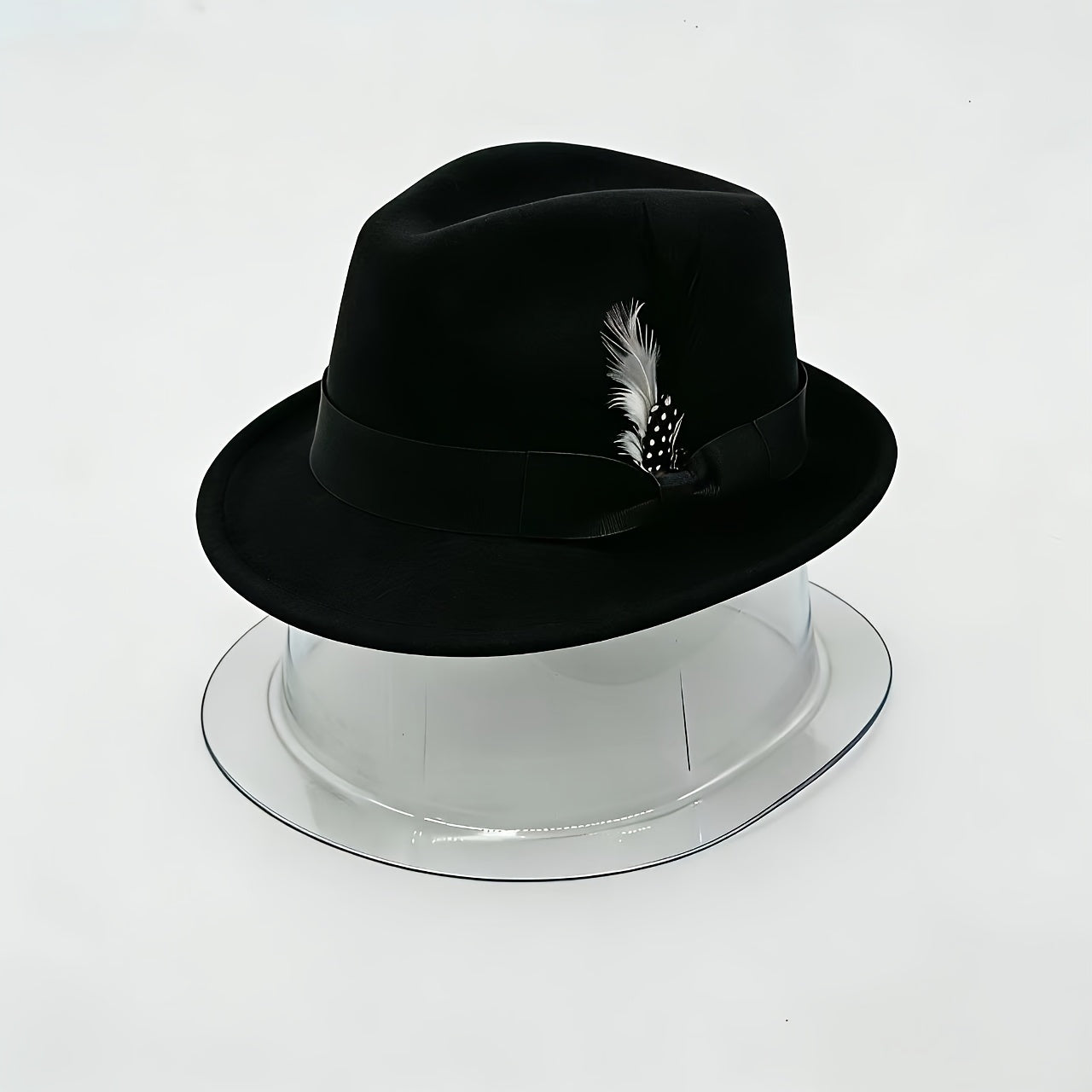 Flongo Classic Short-brimmed Felt and Feather Hat for Men and Women, Panama Hat