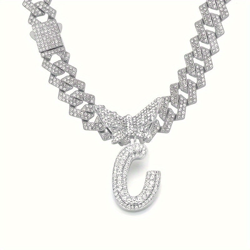 1pc Initial Letter Necklace for Men & Women - Cuban Link Chain with Butterfly Letter Pendant, - Alphabet, Suitable for Birthday/Father's Day/Mother's Day Gifts, Hip Hop Jewelry for,, Family