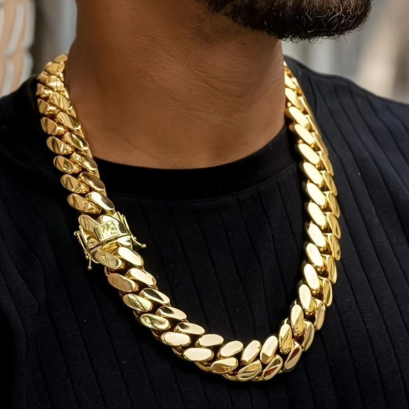 Men's Heavy-Duty Chain Necklace - 18K Gold Plated Golden-Plated Cuban Chain Necklace, 316L Stainless Steel, Hypoallergenic, Water-, Durable And High-Quality, Perfect for Various Parties, Christmas And Halloween Gifts
