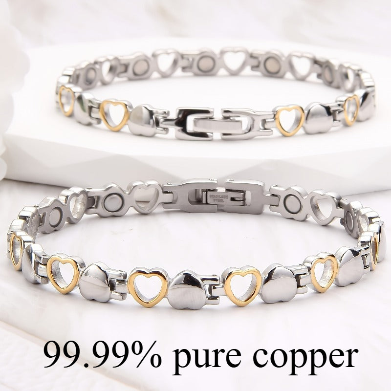 2pcs Heart-shaped Magnetic Copper Bracelet - 99.99% Pure Copper, Bohemian Vintage Style, Suitable for Daily Wear and Special Occasions, High Quality Nickel-free, Many Options