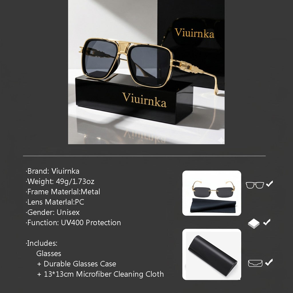 Viuirnka Classic Square Sunglasses for Men Unisex Retro UV Protection Metallic Frame Lightweight Eyewear with Sunglasses Case And Cleaning Cloth for Daily Wear And Outdoor Activities