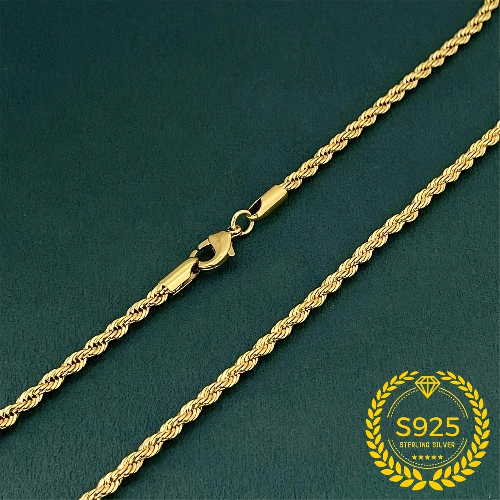 Elegant 24K Gold-Plated Twisted Rope Necklace in 925 Sterling Silvery - Fashion Accessory, Perfect for Casual Attire & Holiday Gifts
