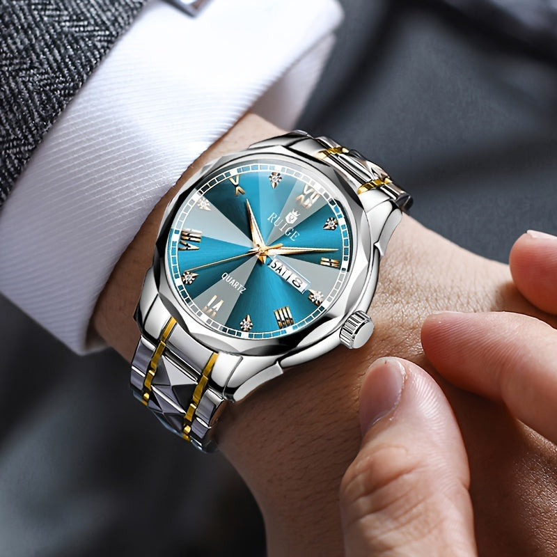Quartz Watch Luxury Sports Stainless Steel Luminous with Calendar Day Men's Watch Men's Gift Watch Timepiece