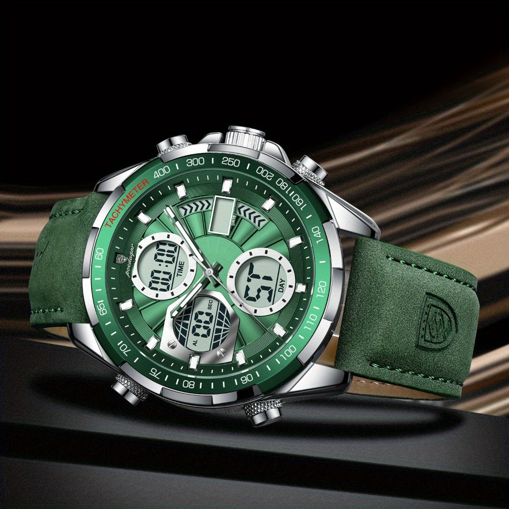 [Sleek Stylish Watch] The POEDAGAR Men's Watch Features a Sleek And Stylish Design Suitable for Casual Attire, Equipped with a Quartz Movement, Alarm Clock, Calendar, And Waterproof Capabilities, Offering Both Analog And Digital Displays