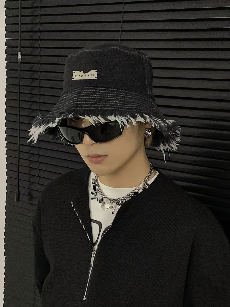Lightweight Blue Bucket Hat with a Raw Hem, Featuring a Distressed Look, Perfect for Casual Sun Protection for Both Men And Women