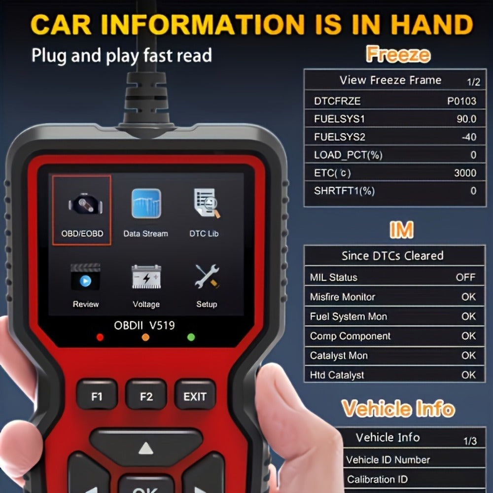 2024 Advanced V519 OBD2 Scanner Tool - Professional Code Reader & Scan Tool for Live Data, Check Engine Light, And Diagnostic Code Reading - Ideal for Mechanics And Car Owners