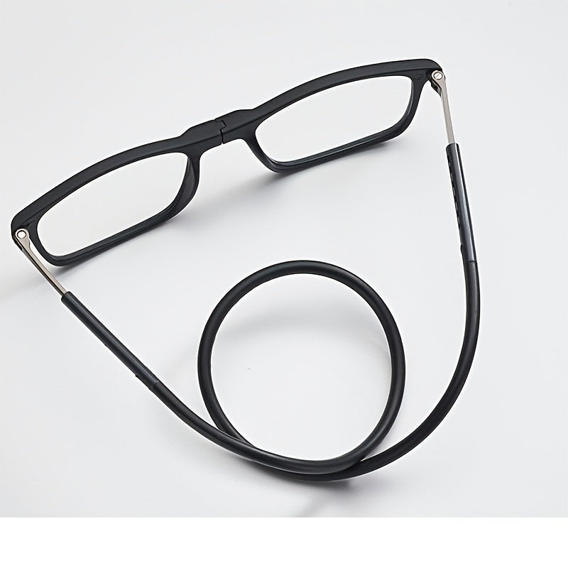 4 Pairs of Reading Glasses Simple Square Folding Magnetic Neck Hanging Fashionable Presbyopic Frame Multifunctional Ultra-light Portable Telescopic Folding Anti-fall Retro Frame Suitable for Office Wear