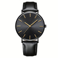 Men's Minimalist Analog Quartz Watch with Analog Display, Round Face & PU Leather Strap - Elegant Casual & Professional Wristwatch, - Hands, Low-Maintenance Operation